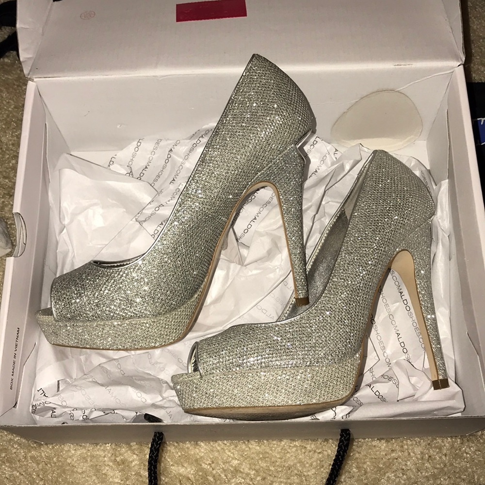 Silver aldo heels